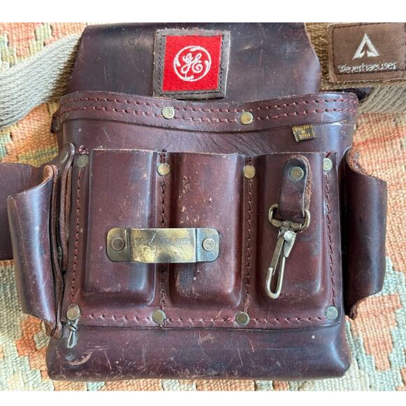 Vintage GE Leather Utility Tool Belt Made in Mexico CC-526-GE Weyerhaeuser Belt - Picture 3 of 14